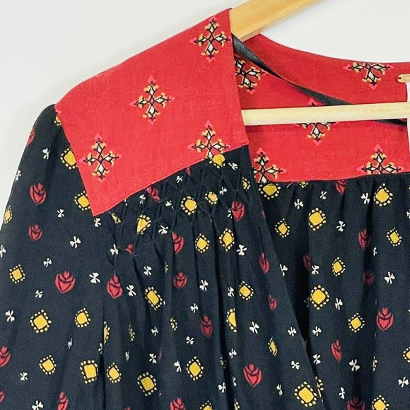 NEW Free People  Womens Medium Black Maroon Where We Roam Ditsy Top Blouse - Picture 2 of 7